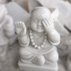 Tượng 4 Không đá cẩm thạch %Đá Mỹ Nghệ Tài Lộc% Tượng 4 không - Tượng chú tiểu không thấy