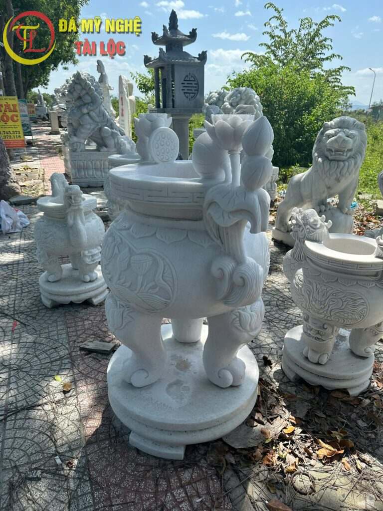 Lư Hương Đá Chạm Hoa Sen Cao 1m2 %Đá Mỹ Nghệ Tài Lộc% Lư hương chạm hoa sen