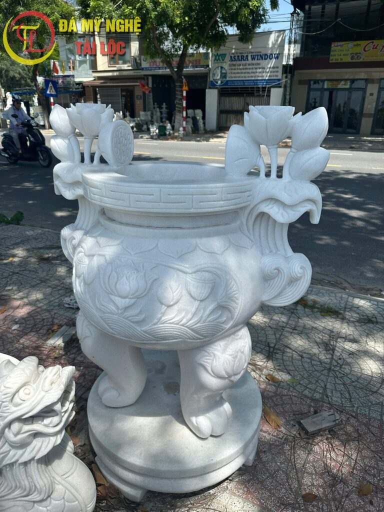 Lư Hương Đá Chạm Hoa Sen Cao 1m2 %Đá Mỹ Nghệ Tài Lộc% Lưu hương đá HS