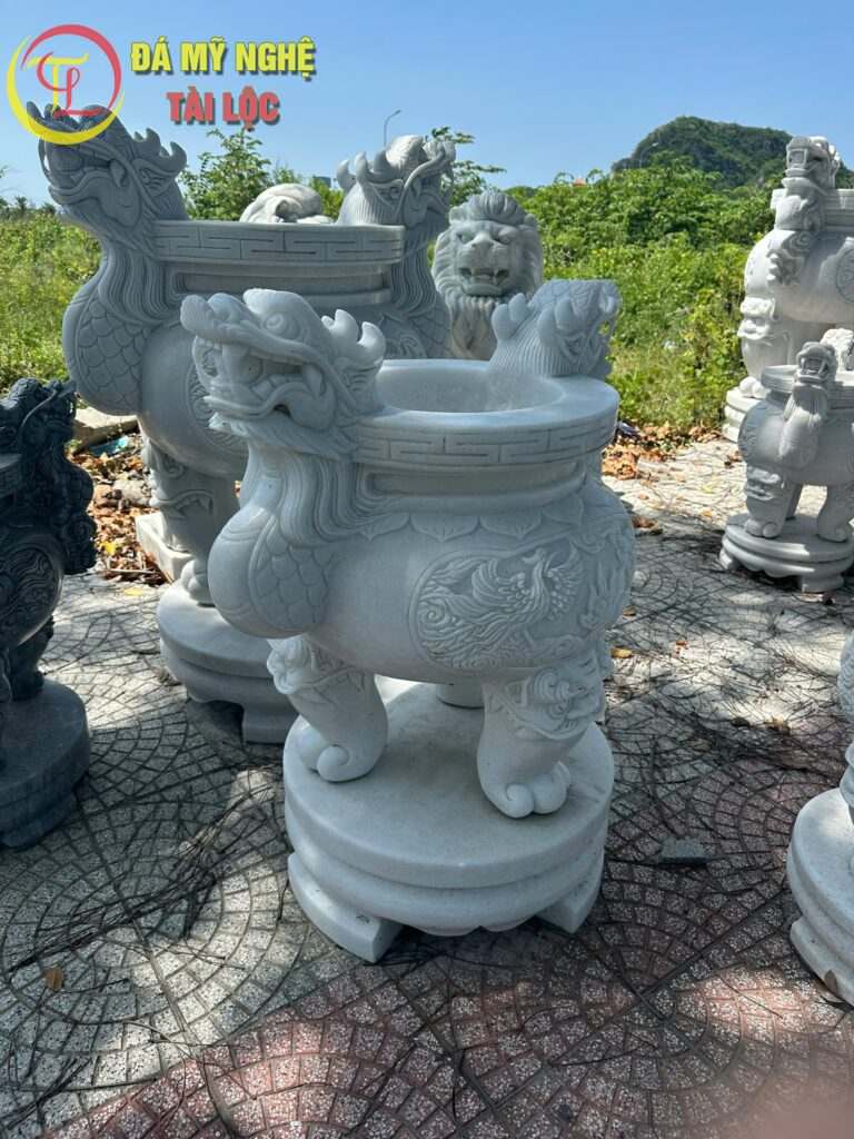 Lư Hương Đá cao 1m, Chạm Rồng Phượng, Bền Đẹp Ngoài Trời %Đá Mỹ Nghệ Tài Lộc% Lư hương đá cẩm thạch