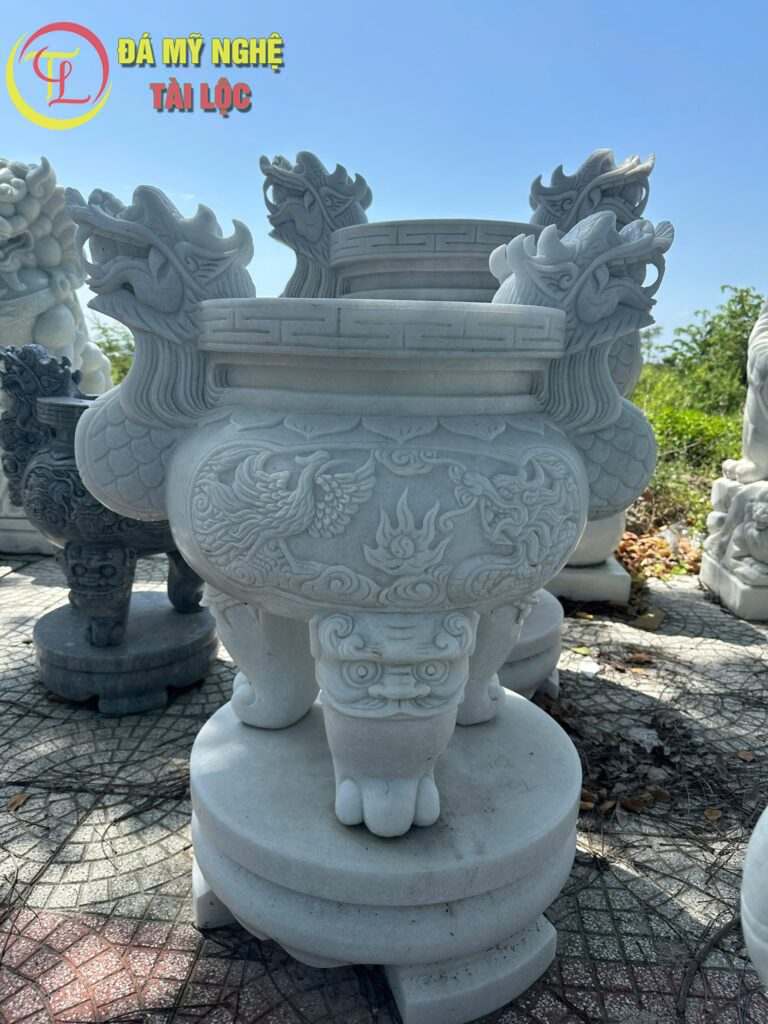 Lư Hương Đá cao 1m, Chạm Rồng Phượng, Bền Đẹp Ngoài Trời %Đá Mỹ Nghệ Tài Lộc% Lư hương đá cao 1m