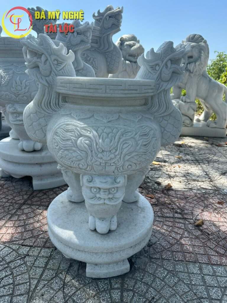 Lư Hương Đá cao 80cm – Chạm Rồng, Bền Vững Ngoài Trời, Chuẩn Phong Thủy %Đá Mỹ Nghệ Tài Lộc% lư hương đá chạm rồng cao 80cm