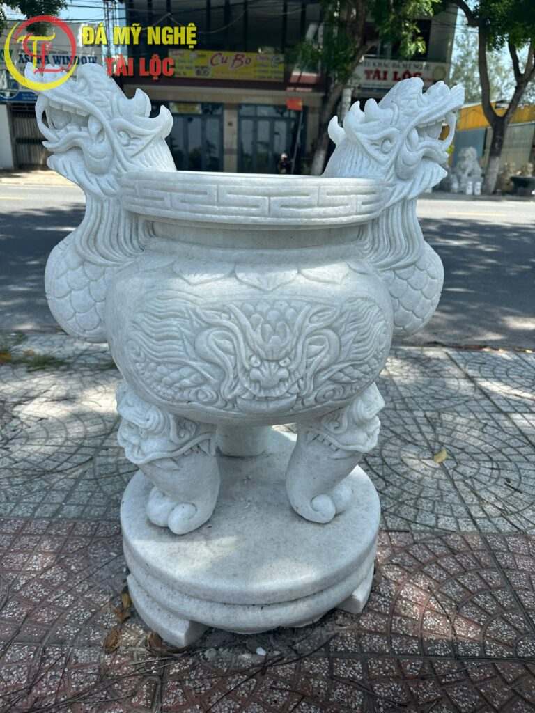 Lư Hương Đá cao 80cm – Chạm Rồng, Bền Vững Ngoài Trời, Chuẩn Phong Thủy %Đá Mỹ Nghệ Tài Lộc% lư hương đá cao 80cm