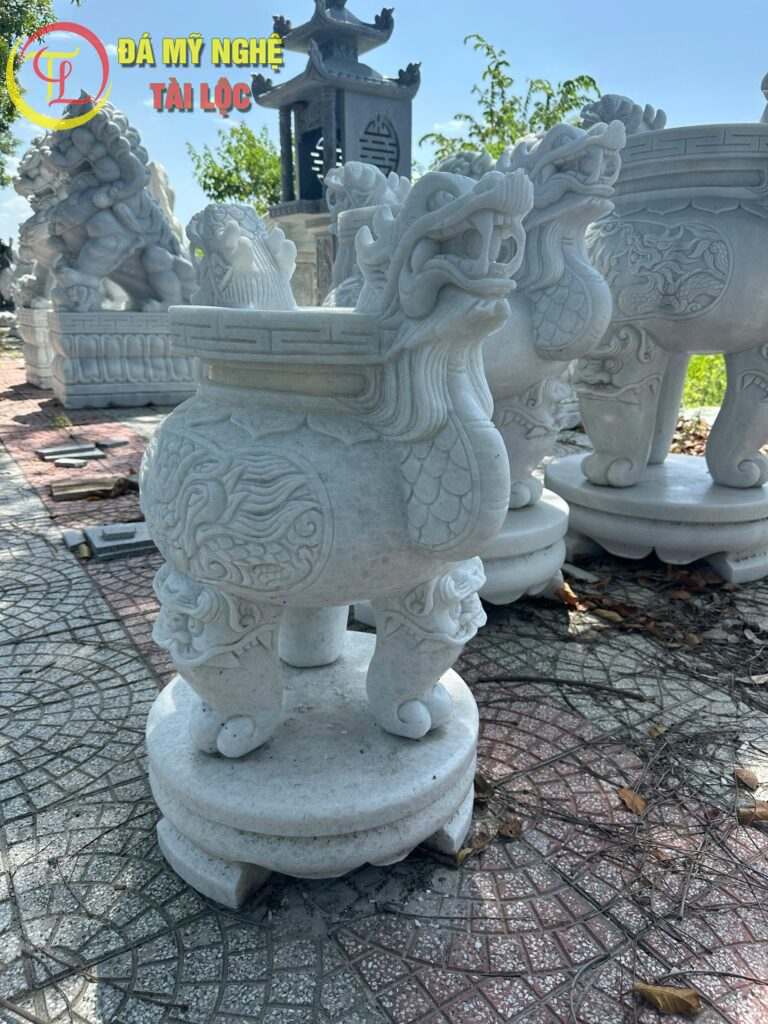 Lư Hương Đá cao 80cm – Chạm Rồng, Bền Vững Ngoài Trời, Chuẩn Phong Thủy %Đá Mỹ Nghệ Tài Lộc% lư hương đá cẩm thạch trắng