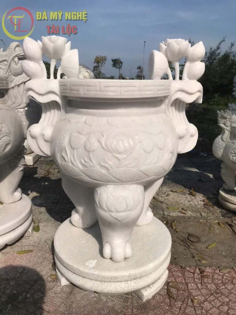 Lư Hương Đá Chạm Hoa Sen Cao 1m2 %Đá Mỹ Nghệ Tài Lộc% Lư hương đá chạm hoa sen