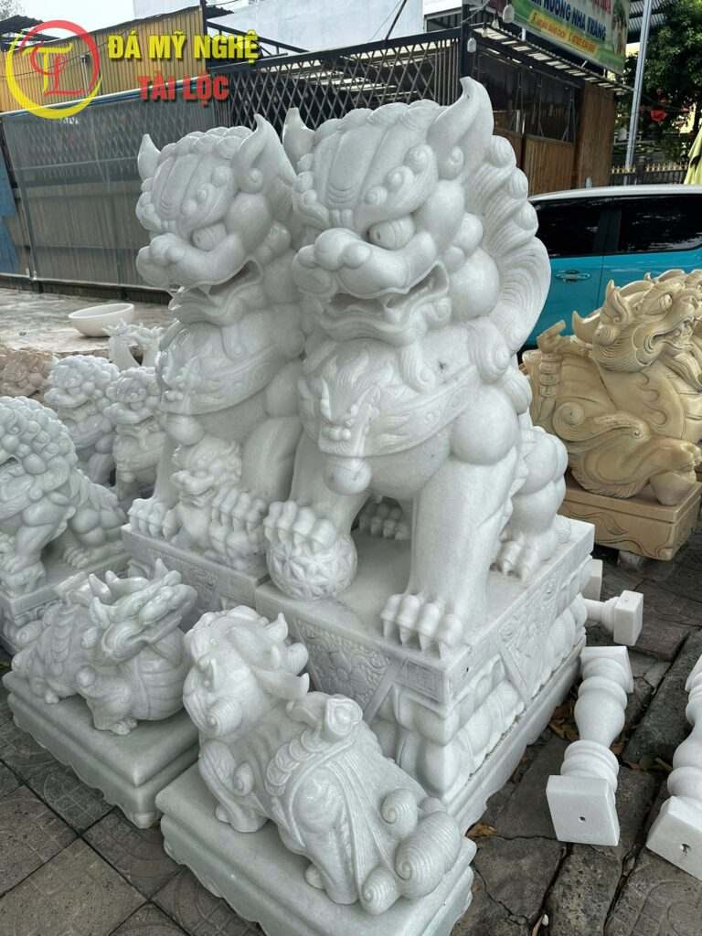 Tượng Kỳ Lân Đá Trắng Cao 1,5m %Đá Mỹ Nghệ Tài Lộc% Tượng kỳ lân đá cẩm thạch trắng cao 1,5m