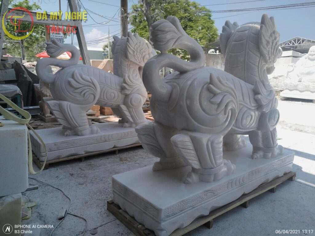 Tượng Hỏa Kỳ Lân (Kỳ Lân hóa Rồng) Đá trắng %Đá Mỹ Nghệ Tài Lộc% Cặp tượng Hỏa Kỳ Lân