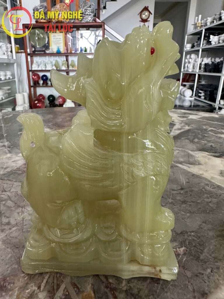 Tượng Kỳ Lân Phong Thủy Để Bàn Bằng Đá Ngọc Onyx Xanh %Đá Mỹ Nghệ Tài Lộc% Tượng Kỳ Lân để bàn