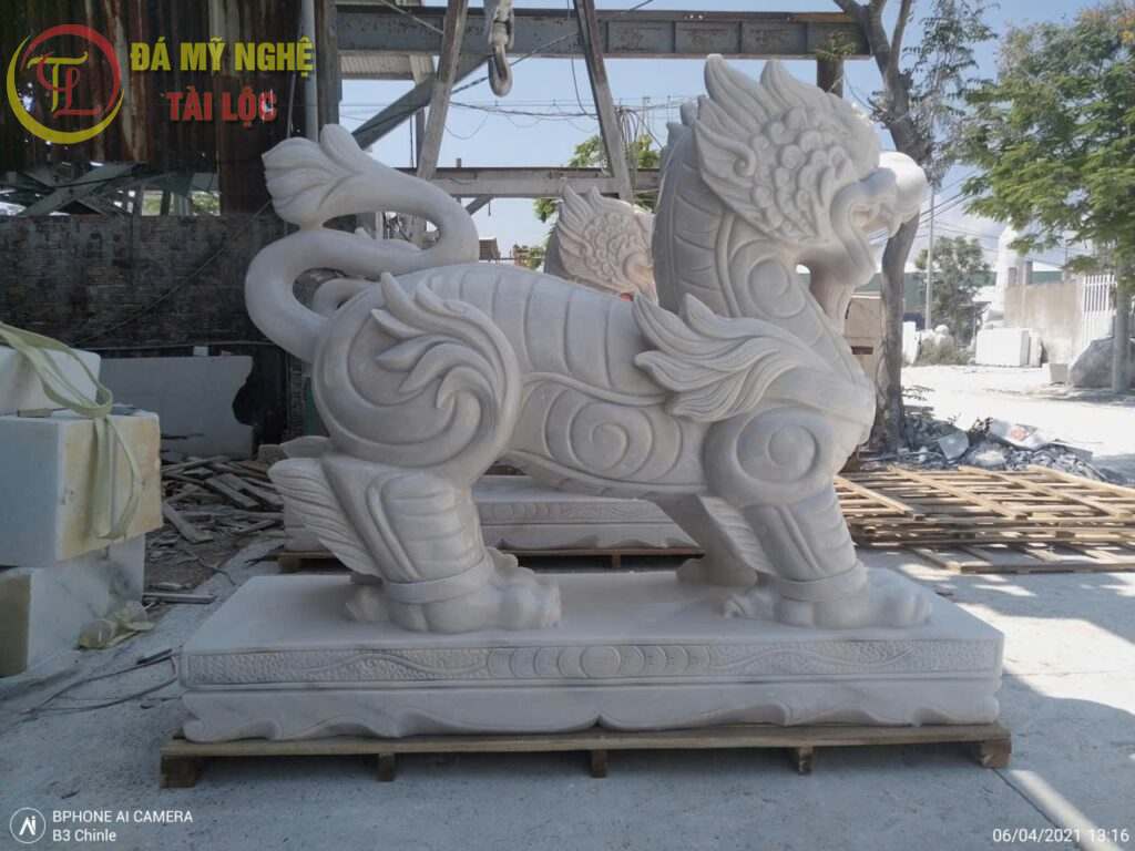 Tượng Hỏa Kỳ Lân (Kỳ Lân hóa Rồng) Đá trắng %Đá Mỹ Nghệ Tài Lộc% tượng kỳ lân hóa rồng